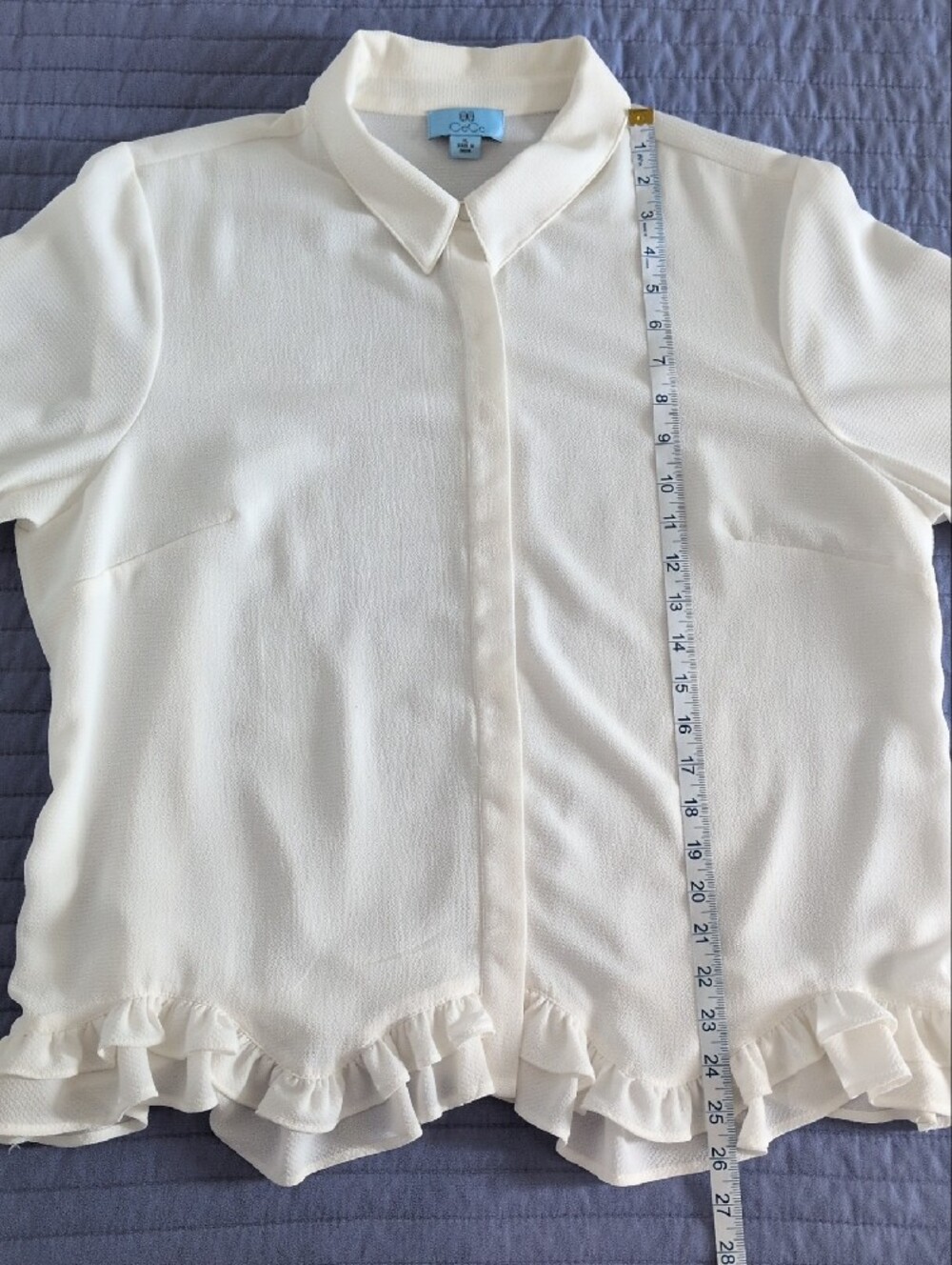 CeCe Cream Ruffle-Hem Button Front Blouse - Picture 6 of 8